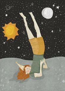 Wandbild von Amalia Restrepo: verspieltes Motiv mit Sonne, Mond und Sternen
