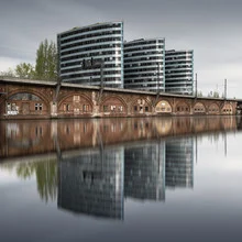 Photo art by Ronny Behnert: Trias Towers along the Spree in Berlin at sunset