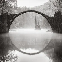 Photo art by Ronny Behnert: Rakotzbrücke in fog over calm waters