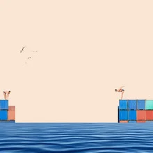 Illustration von Caterina Theoharidou: sanfte Pastellfarben mit Container-Elementen
