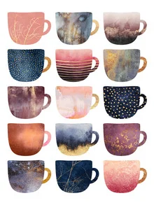 Wall art featuring colorful coffee cups: cheerful and inviting kitchen design