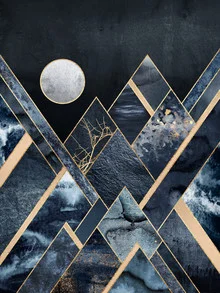 Wandbild von Elisabeth Fredriksson: geometrische Darstellung von stürmischen Bergen