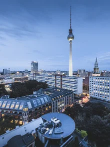 Photo art by Ronny Behnert: Berlin TV Tower at dusk with lights illuminating the scene