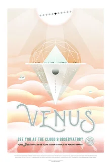 Wall art featuring a colorful illustration of Venus in space.