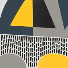 Abstract illustration featuring an umbrella in soft colors and geometric shapes.