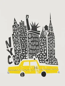 Wall art featuring a stylized New York cityscape, vibrant colors, and a retro style.