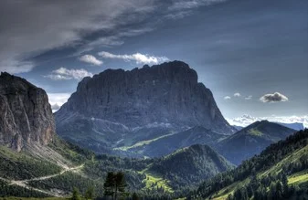 Photo art by Björn Groß: Langkofel in the Dolomites under a clear sky.