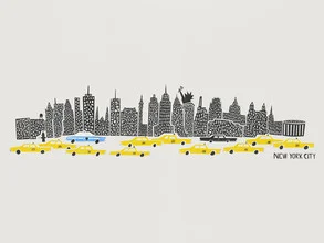Wall art: stylized NYC skyline with glowing taxis in the city