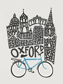 Wandbild von Fox And Velvet: urbane Oxford Stadtansicht mit Fahrrädern