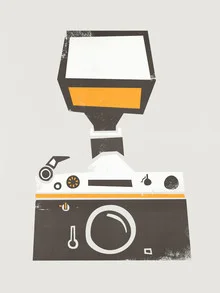Illustration einer retro SLR Kamera mit feinen Details und sanften Farben.