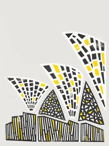 Abstract illustration of the Sydney Opera House in soft colors