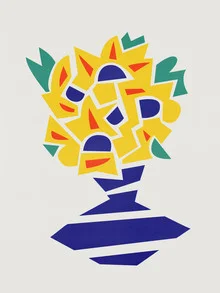 Wall art by Fox And Velvet: vibrant sunflowers in a vase, cheerful mood