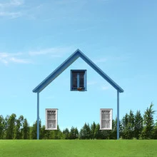 Photo art by Pascal Krumm: abstract depiction of a blue garden with a house