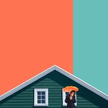 Illustration von Caterina Theoharidou: Affe mit Regenschirm in bunten Farben