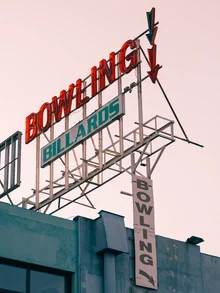Photo art by Stéphane Dupin: minimalist bowling scene in soft pastel colors