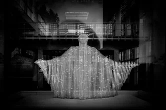 Photo art by Gregor Ingenhoven: angel amidst light and glass in the Kurpavillon