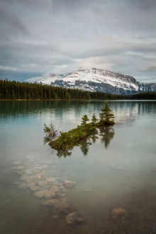 Photo art by Christoph Schaarschmidt: serene landscape with lake and mountains in Canada