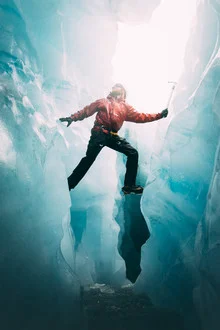 Photo art by Patrick Monatsberger: Ice climber in an ice cave on Sólheimajökull glacier