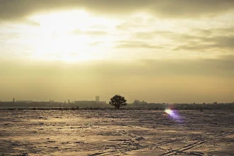 Photo art: wintry landscape with snow and cool sky