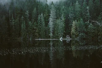 Photo art by Asyraf Syamsul: tranquil lake in a foggy forest landscape