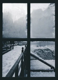 Photo art by Silvio Bergamo: view through a window of a frozen lake in winter.