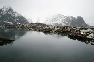 Charming photo art of a fishing village on the Lofoten Islands in Norway