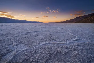 Soft colors of a salt lake during sunset in Death Valley.