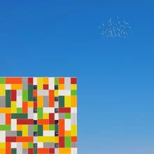 Colorful facade with birds in an urban setting by Yener Torun