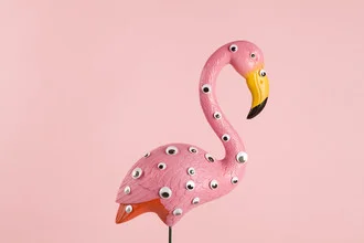 Witziger Flamingo mit pinkem Muster, der eine fröhliche Stimmung vermittelt.