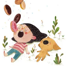 Playful illustration of donuts in vibrant colors and a whimsical style.