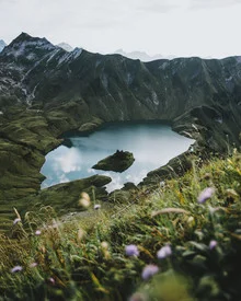 Photo art by Jan Keller: serene view of Schrecksee in Allgäu with mountains in the background