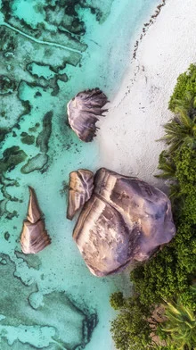Bird's eye view of Seychelles with clear water and fine sandy beaches