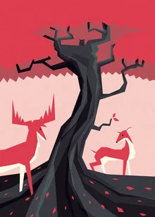 Wandbild von Sjoerd Piepenbrink: Illustration zweier Rehe unter einem Baum