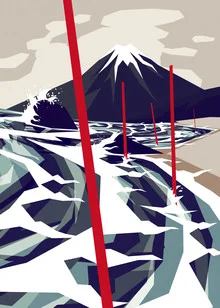 Illustration by Sjoerd Piepenbrink: waves breaking on the shore in soft colors.