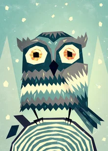 Illustration of an owl in a winter landscape by Sjoerd Piepenbrink