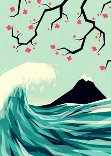 Illustration by Sjoerd Piepenbrink: romantic scene with blossoms and waves