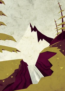 Illustration by Sjoerd Piepenbrink: serene nature featuring mountains and a waterfall