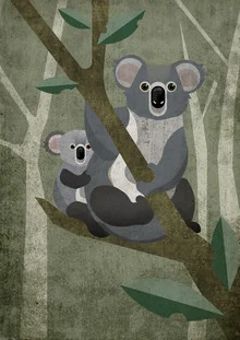 Illustration eines Koalas, der entspannt auf einem Ast sitzt.