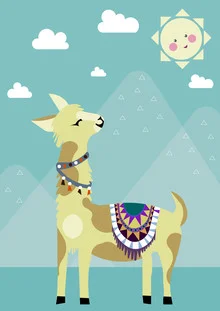 Wall art by Sabrina Ziegenhorn: alpaca basking in the sun, calm and friendly.