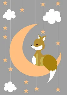 Wandbild von Sabrina Ziegenhorn: träumender Fuchs unter einem Sternenhimmel
