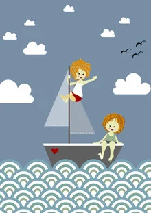 Illustration by Sabrina Ziegenhorn: two brothers sailing together on the sea.