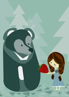 Illustration von Sabrina Ziegenhorn: Mädchen und Bär zeigen Freundschaft im Wald.