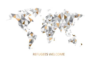 Illustration von Sabrina Ziegenhorn: bunte Darstellung von Flüchtlingen und Frieden