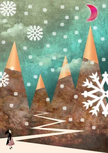 Illustration von Sabrina Ziegenhorn: traumhafte Berglandschaft mit einem Weg ins Ungewisse.