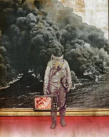 Illustration von Marko Köppe: Astronaut im Traum mit Rauch und Fernseher
