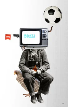 Illustration by Marko Köppe: collage featuring a man with a TV as his head.