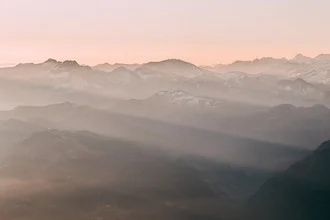 Photo art: Panorama of an Austrian mountain with gentle peaks and warm colors