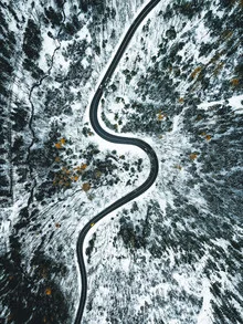 Curvy road through the Thuringian Forest, captured from a bird's-eye view.
