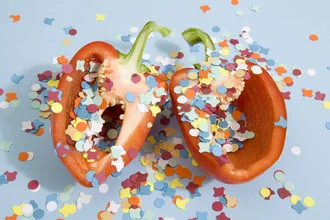 Photo art by Loulou von Glup: surreal pepper designed as a piñata
