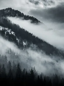 Photo art by Sascha Forkapic: dramatic mountain view with fog and snow